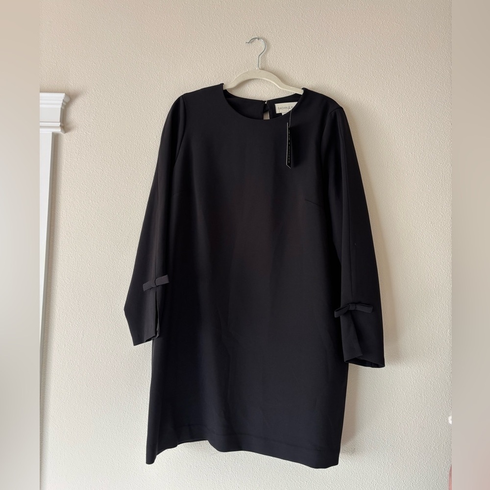 NWT Sachin + Babi Lily Black Long Sleeve Elegant Dress With Bow Accents Size 14 - Picture 2 of 11